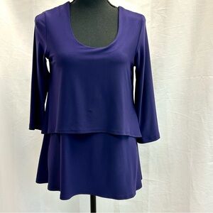 Sympli Cascade Jersey 3/4 Sleeve Tiered Top blouse dark purple indigo Sz 6